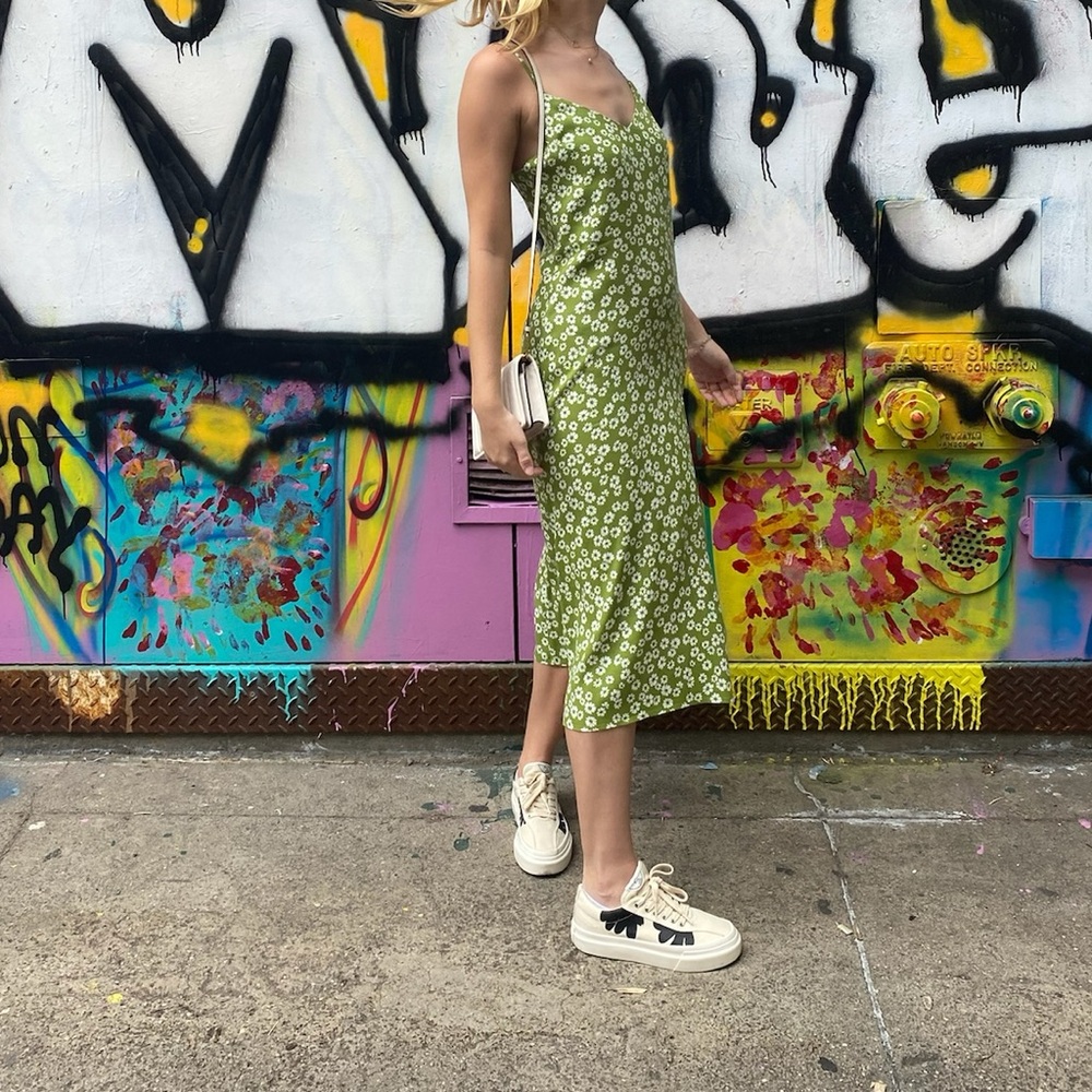 Reformation Green Floral Dress